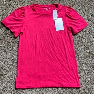 Loft Hot Pink Scoop Neck with Ruched Sleeves NWT